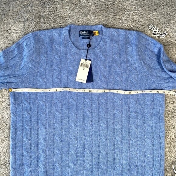 $398 Polo Ralph Lauren The Iconic Cable Knit Cashmere Sweater SZ Large Men Blue - Picture 8 of 9